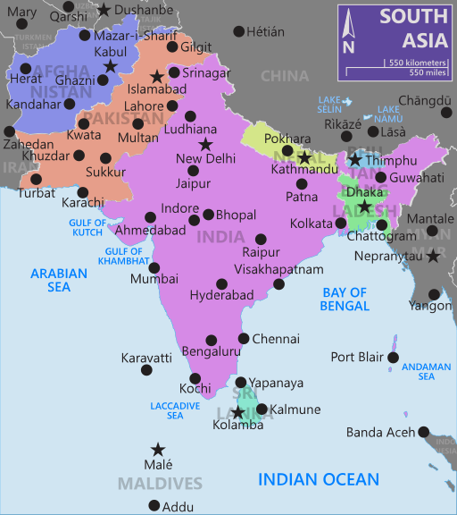 Map of South Asia (Source: Wikimedia Commons).