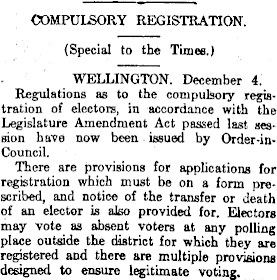 Compusory Voting, Papers Past New Zealand, Southland Times, Issue 19418, 5 Dec 1924, p5